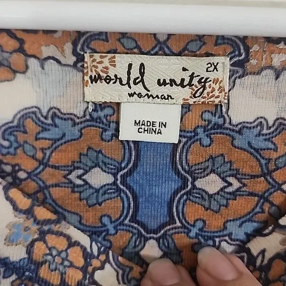 World Unity Woman boho print blouse size 2X NWT - Picture 4 of 9